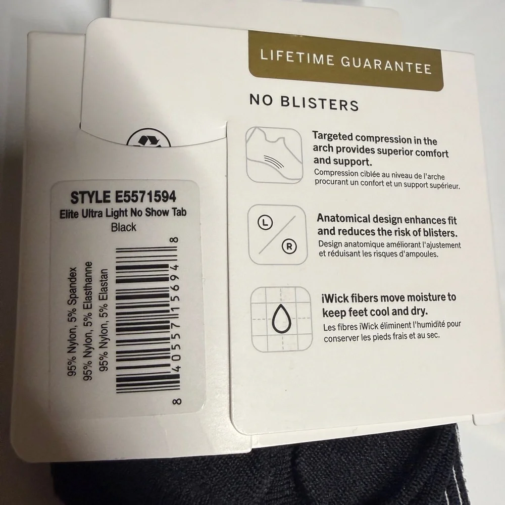 Feetures Elite Ultra Light No Show Tab Socks Size XL Black Performance NWT